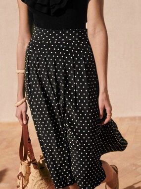 Sezane Alicia Polka Dot Black Midi Skirt